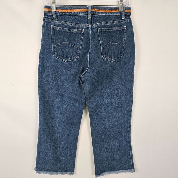 S.L.A. Jeans Junior 7 8 Cut Off Floral Embroidered Straight Leg Medium Wash Blue - Picture 7 of 16